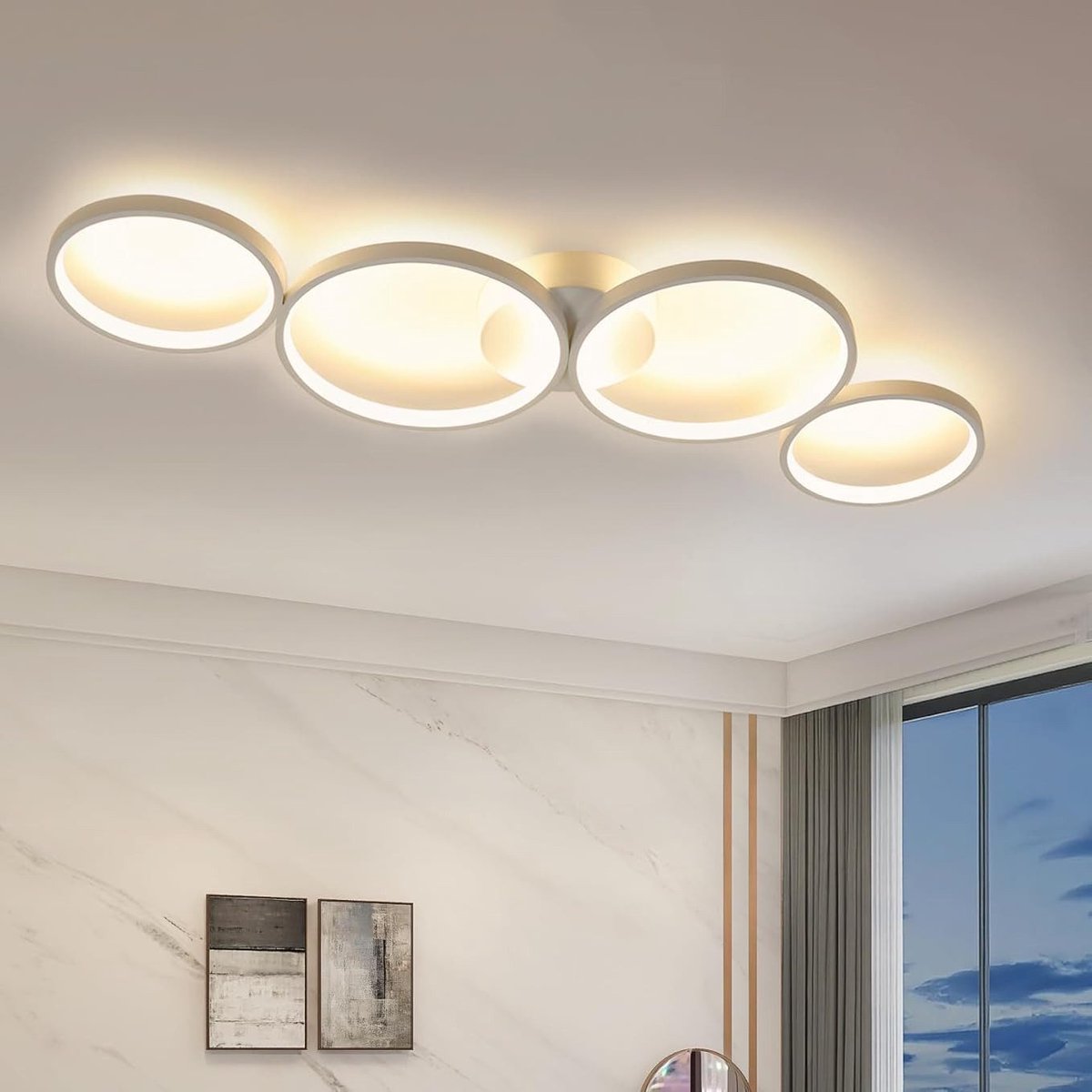 NETTLIFE Plafondlamp LED - 88cm - Wit - 3000K Warm wit Licht - 37W Plafondverlichting - modern - Ring Design - 4-Lichts - voor Slaapkamer | Woonkamer | Kantoor | Keuken