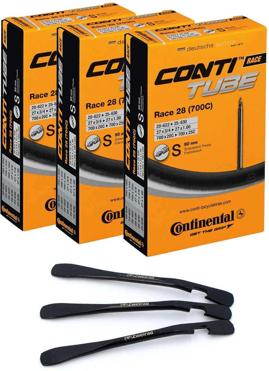 3x Conti binnenband Race 28 inch 20/25-622/630 (SV80) + bandenlichters