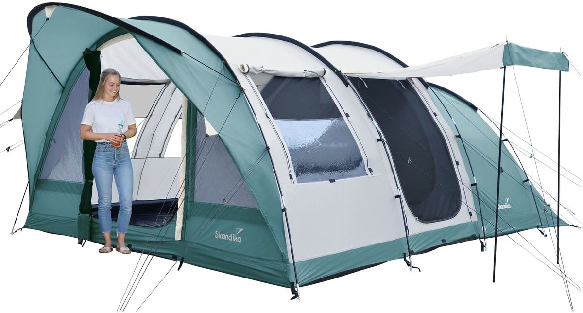 Skandika tunneltent Egersund 5 XL Sleeper Protect - Campingtent voor 5 personen, ingenaaide tentvloer, donkere slaapcabine, 2 m stahoogte, waterdicht, 5000 mm waterkolom | Campingtent, familietent