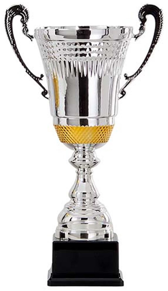 Luxe trofee/prijs wisselbeker met sierlijke oren - zilver/goud - metaal - Hoog 39.5 cm