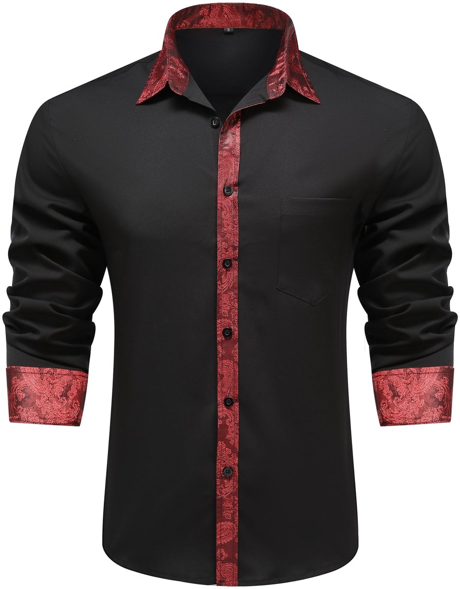 Allthemen Heren Geborduurd Overhemd Lange Mouwen - Losse Fit Kraag Casual Shirt - 3XL