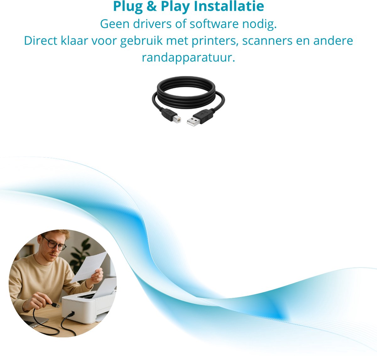 Twenty4seven® USB 2.0 Printerkabel - Kabel voor Printer - 1 Meter — afbeelding 4