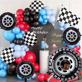12 Stuks Verjaardagskaarsen met Raceautothema, Zwart Witte Verjaardagstaartkaarsendecoraties voor Raceautofeest Verjaardagsfeestje Babyshowergunsten
