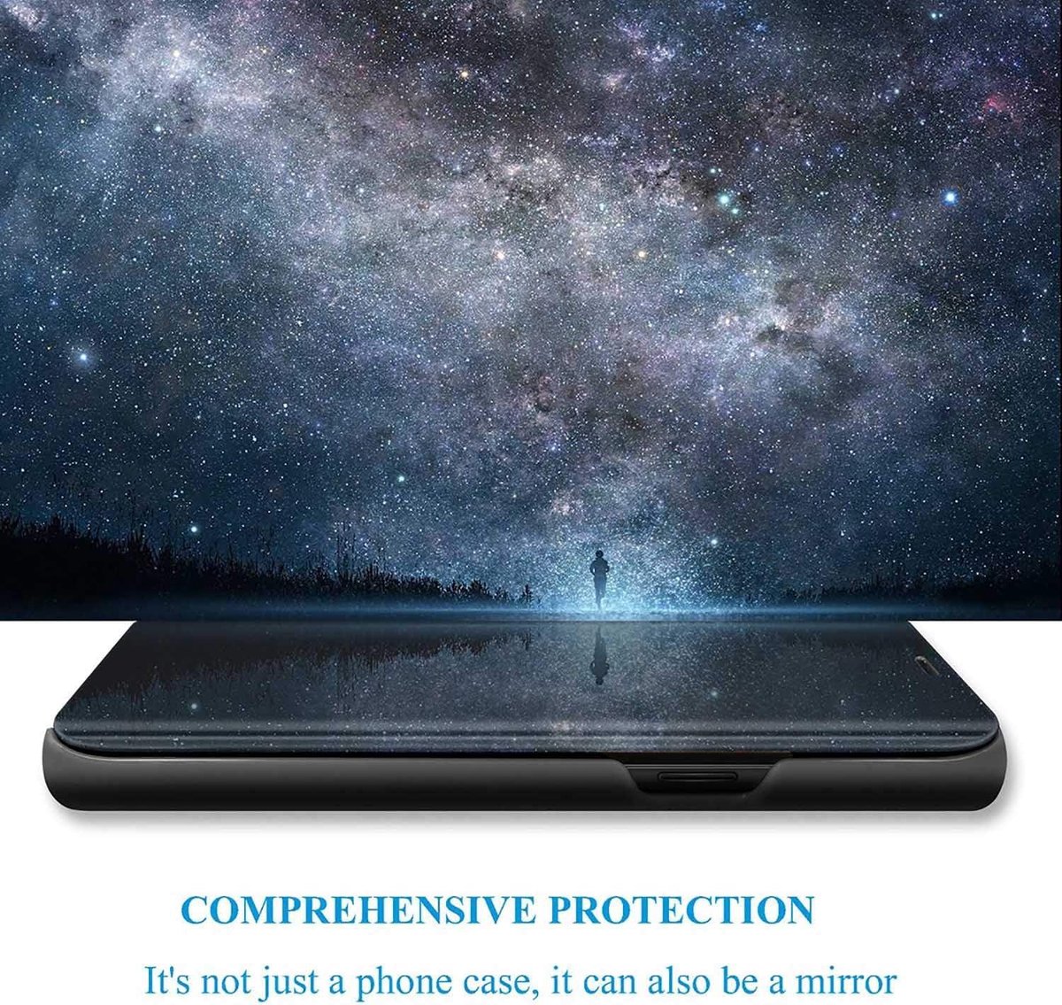 Hoes voor smartphone - Spiegel Smart View telefoonhoes - Premium lederen flip case - Standaard beschermhoes - Zwart