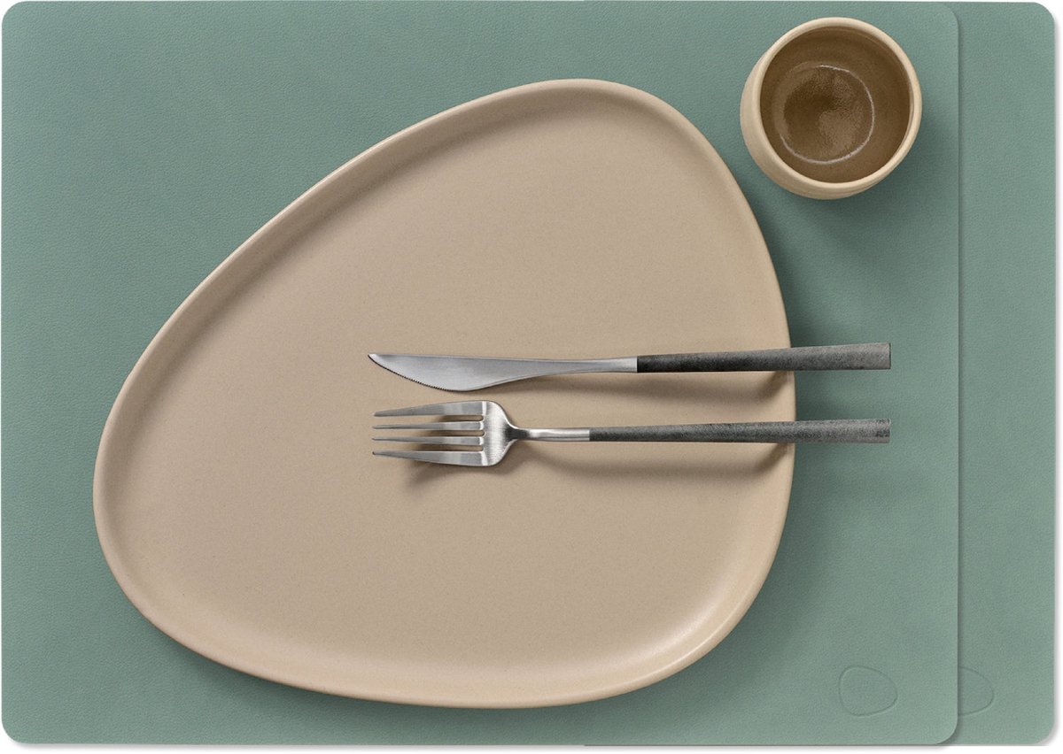 LIND DNA Placemats Nupo - Leer - Pastel Green - 45 x 35 cm - 2 Stuks