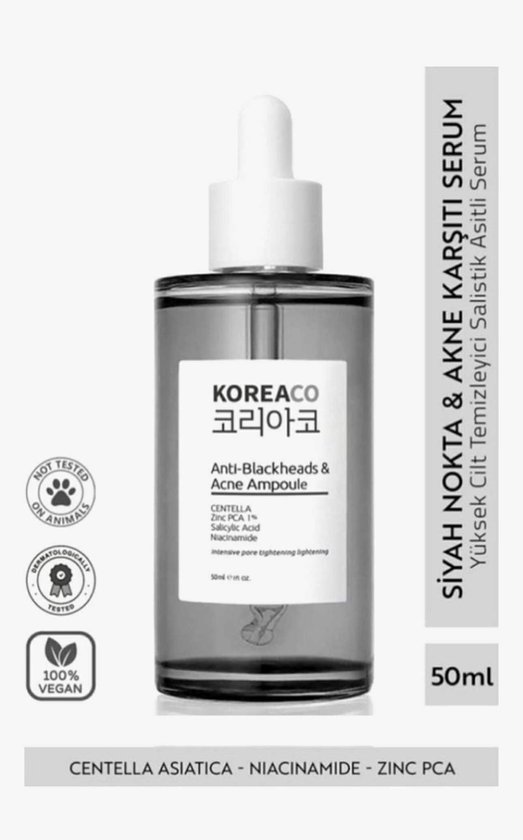 Koreaco - Anti-Blackheads & Acne Ampoule - Anti-mee-eters Acne Ampul - Centella - Zinc PCA 1% - Salicylzuur - Niacinamide - Intensieve poriënverstevigende verlichting - VEGAN - Voor alle huidtypes - 50 ml