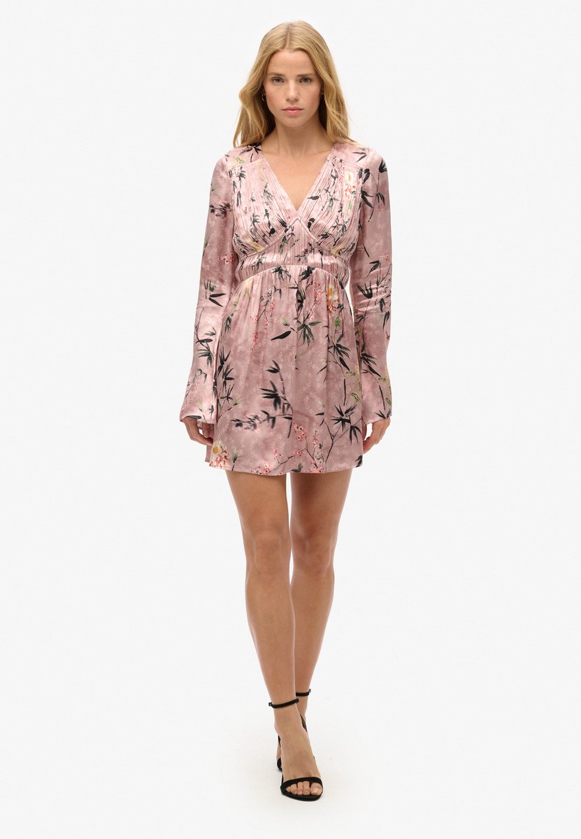 Superdry Jacquard mini-jurk met wijduitlopende mouwen Dames Jurken Blush Floral Japanese Shadow