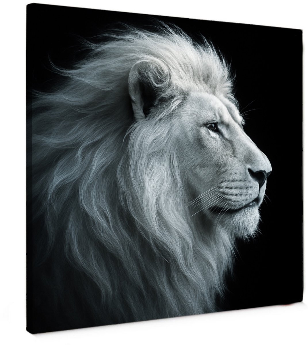 Canvas schilderij - The White King - 50x50 cm - Abstracte kunst - Huis decoratie woonkamer - Leeuw muur schilderijen - Wanddecoratie accessoires - Kamer interieur natuur