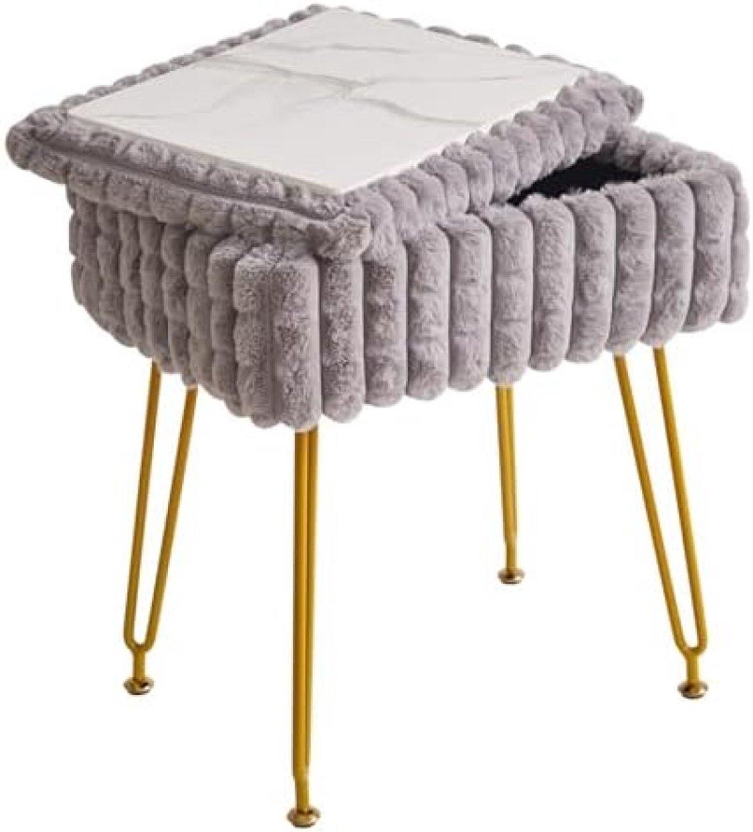 ST TRADING Rechthoekige Make-upstoel met Opbergruimte Voetenbank Ottomaanse Kaptafel Stoel met Antislipvoeten Grijs Modern Design voor Make-upkamer en Slaapkamer