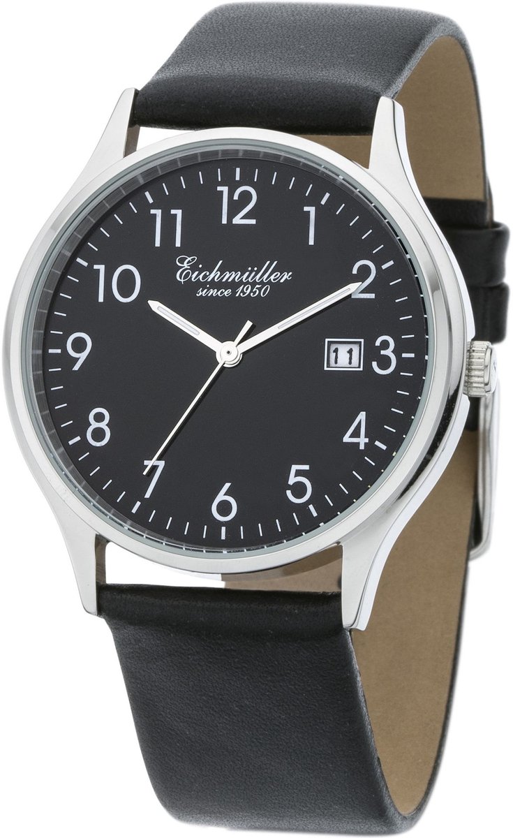 Eichmüller Klassiek Herenhorloge met Datum - Edelstaal - Zwarte Horlogeband - Zwarte Wijzerplaat - Quartz Uurwerk - 38 mm