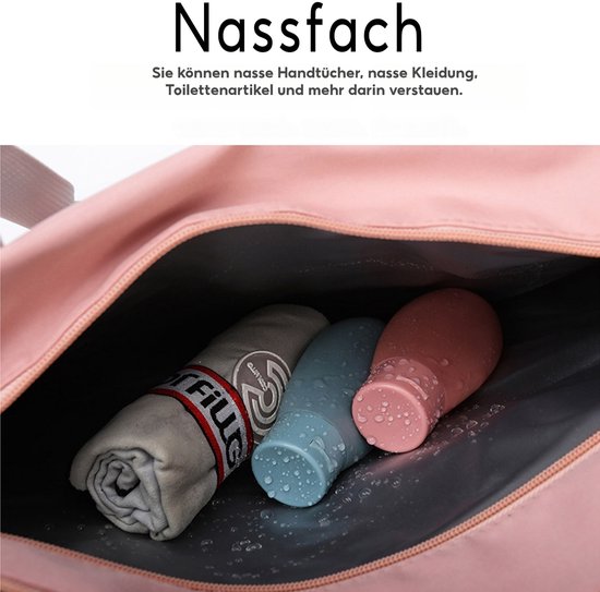 Fitnesstas, 35 liter schoudertas, met watervak, schoenenvak