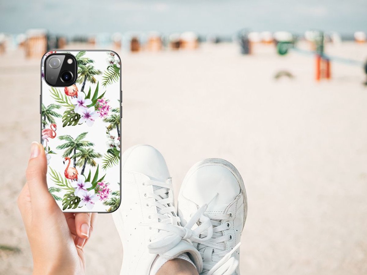 Back Cover voor iPhone 14 Plus Dierenprint Telefoonhoesje Flamingo Palms
