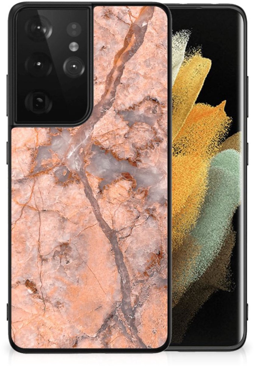 Samsung Galaxy S21 Ultra Marmeren Print Telefoonhoesje Marmer Oranje