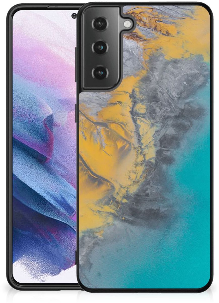 Samsung Galaxy S21 Plus Marmeren Print Telefoonhoesje Marble Blue Gold