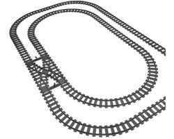 bouwblokjes dubbelspoor treinbaanset van bricksNblocks® | ook compatible met mould king en lego treinen | 160x95 cm, 32x gebogen rails, 22x rechte rails, 1x dubbelspoor wissel | past op Mould King en Lego treinrails