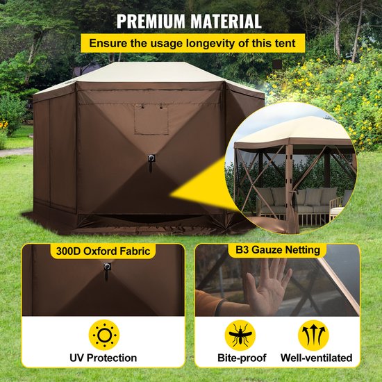 Paviljoentent, 3 X 3 M, 6-Zijdige Pop-Up Camping Shelter Met Gaasramen, Draagbare Draagtas En Haringen, Grote Schaduwtent Voor Buiten Kamperen, Gazon, Achtertuin van Outsunny — afbeelding 5