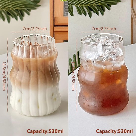 VITEVER Bubble Tea beker met deksel en rietje, 2 stuks, hoge borosilicaatglas, tumbler voor ijskoffie, sap, smoothie, water, thee, cadeau, 2 schone penselen