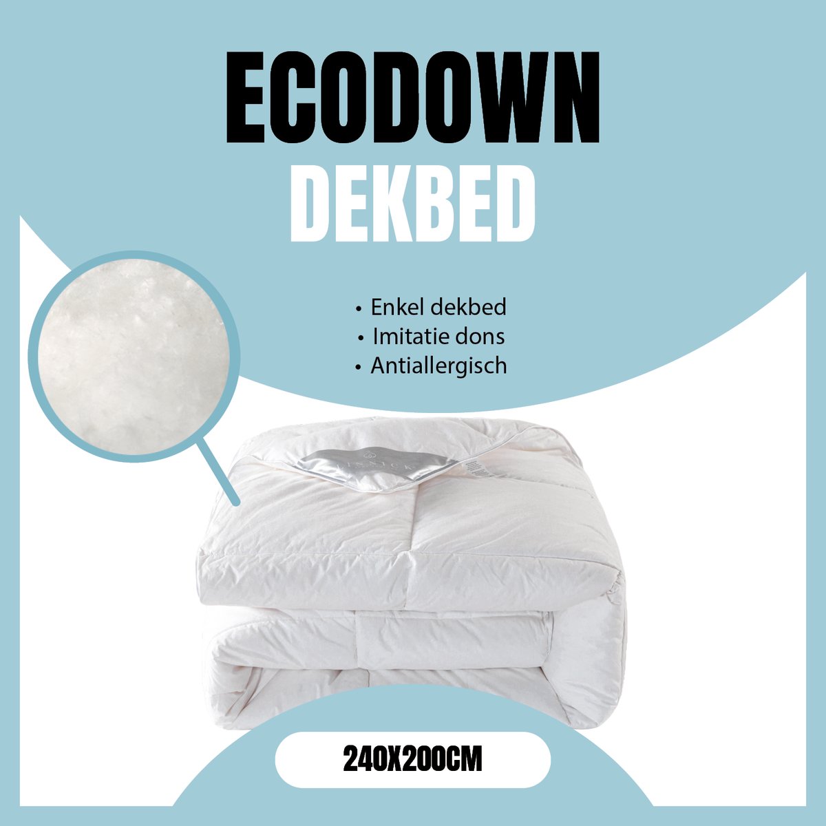 LINNICK Ecodown Enkel Dekbed - Ecodown Dekbed 240x200 - Wit - 500gr/m2 - Winterdekbed - All Year Dekbed Enkel - Dekbed 240x200cm - Lits Jumeaux - Dekbedden