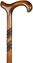 Gastrock Houten Wandelstok Dubbele Spiraal - Derby handvat - 94 cm lang - Voorzien van rubberen dop