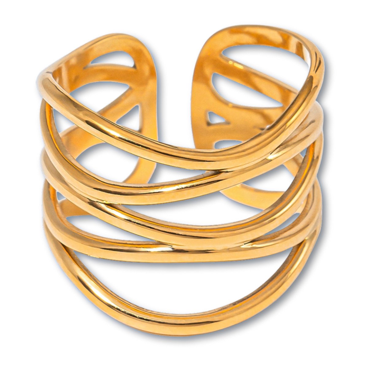 Marama - Ring Belle Goud - verstelbaar - stainless steel - 18K goud - golvend design - damesring - geschenkverpakking - cadeau dames