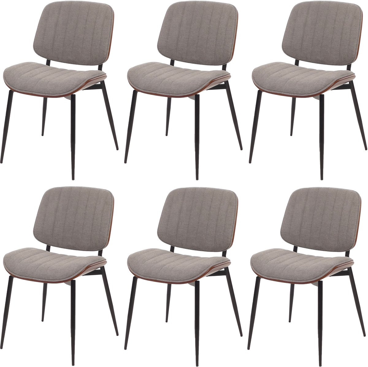 Set van 6 eetkamerstoelen MCW-O44, keukenstoel, gebogen hout, stof (370 g/m²) MVG ~ walnootlook, lichtgrijs
