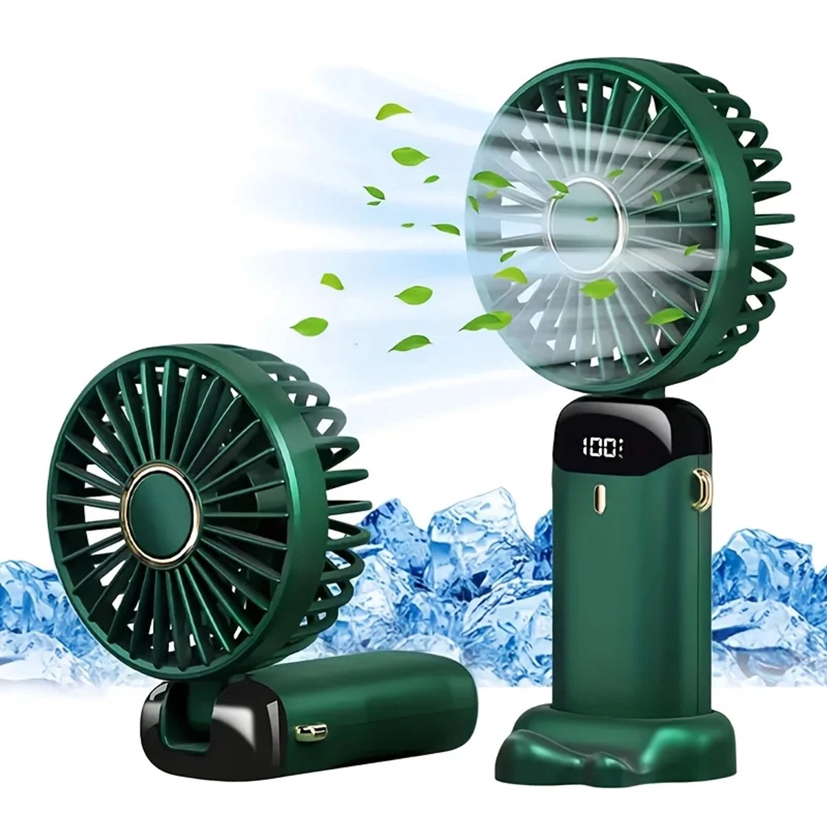 Handventilator - Groen Draagbare Ventilator Oplaadbaar - Tafelventilator Draadloos - Fan+Telefoonhouder - 5 Standen