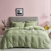 Beddengoed 220 x 240 cm 3-delige groene reliëfstrepen textuur beddengoedsets effen geborsteld microvezel zacht dekbedovertrek met rits en 2 kussenslopen 80 x 80 cm