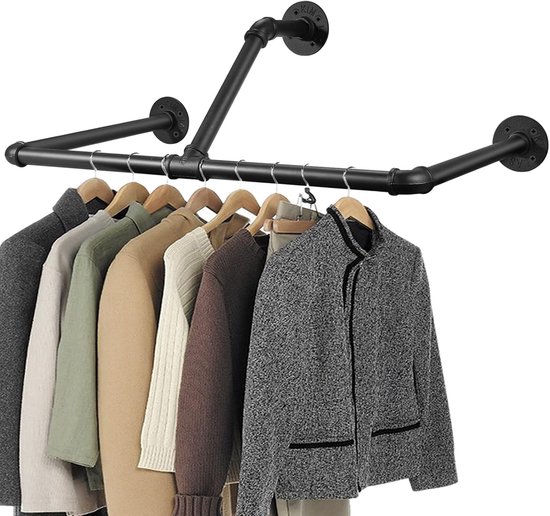 Porte-vêtements Mural Industriel - Tringle Métal 83cm Style Loft Pour Petit Espace