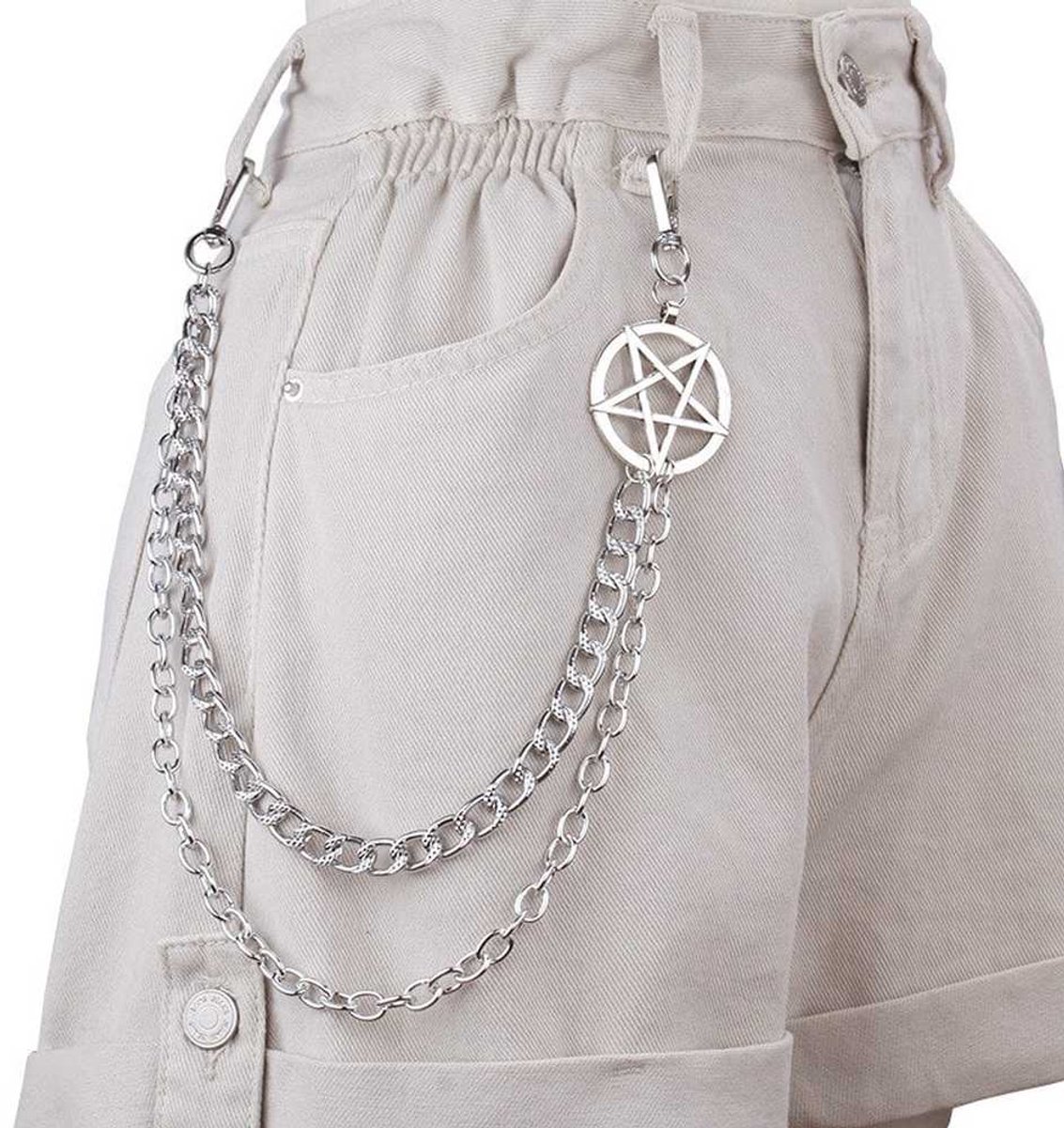 Zac's Alter Ego - Pentagram Double Portemonneeketting/broekketting - Zilverkleurig