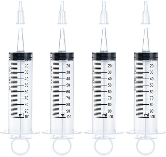 3 Spuiten 50 Ml (60 Ml) – Kunststof, Zonder Naald – Met Dop, Duidelijke Schaalverdeling – Individueel Verpakt – Voor Lab, Irrigatie, Planten, Voeding – Niet-medisch