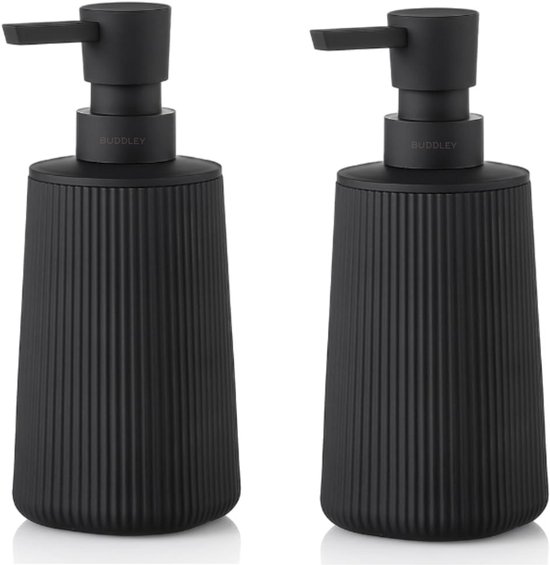 BUDDLEY Pompes à savon Zwart Mat - SET de 2 Distributeurs de savon - Pompe à savon - Pompe à savon sur pied - Distributeur de savon Zwart - Cuisine - Salle de bain - Toilettes - Distributeurs de savon