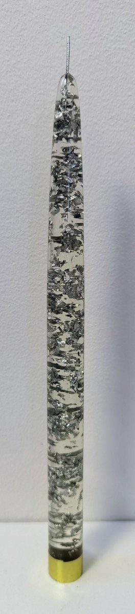 Kaars - Acryl - Decoratie - Zilver vlokken - Sierkaars - Sjiek - 25xØ2cm