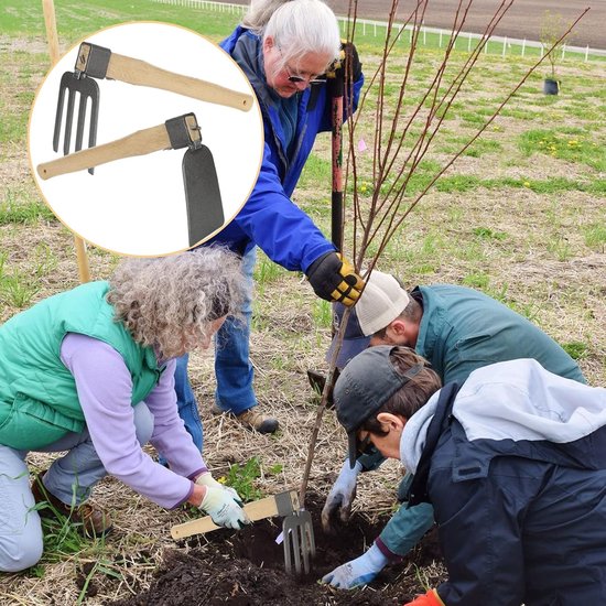 2 stuks (1 stuk tuinschoffel, 1 stuk tuinhark), schoffel, tuingereedschap met houten handvat, tuinschoffel en hark voor het losmaken, graven, wieden, zaailingen verplanten en kweken van Merkloos	 — afbeelding 3