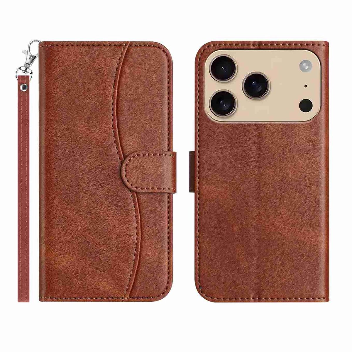 Mobigear Telefoonhoesje geschikt voor Apple iPhone 17 Pro Max Hoesje | Mobigear S Line Bookcase Portemonnee | Pasjeshouder voor 3 Pasjes | Telefoonhoesje voor Pinpas / OV Kaart / Rijbewijs - Bruin