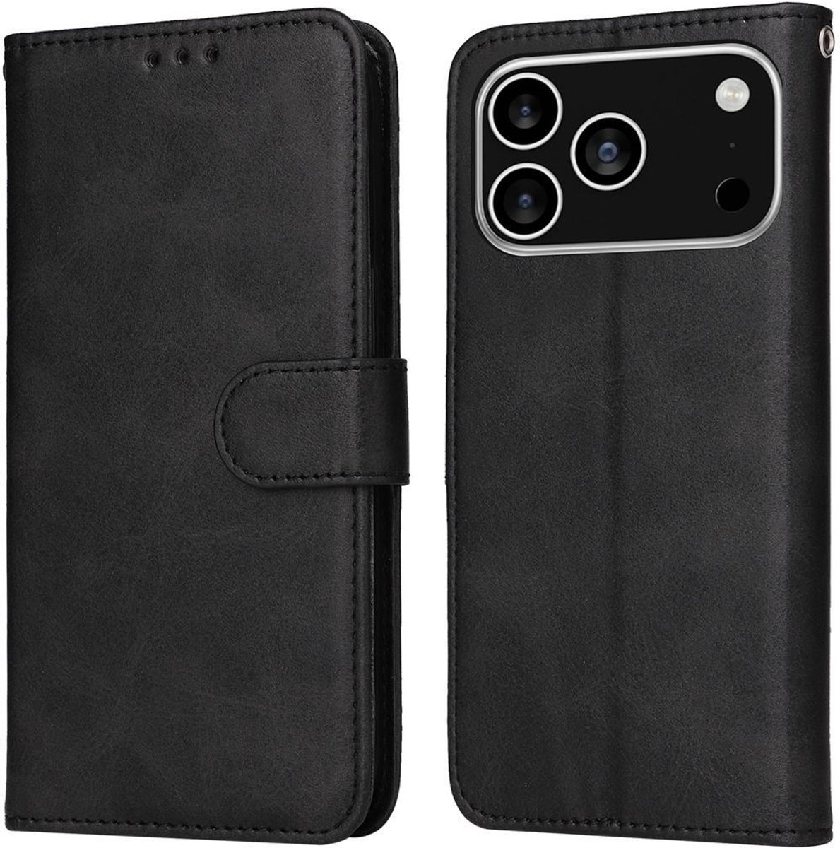 Mobigear Telefoonhoesje geschikt voor Apple iPhone 17 Pro Hoesje | Mobigear Wallet Bookcase Portemonnee | Pasjeshouder voor 3 Pasjes | Telefoonhoesje voor Pinpas / OV Kaart / Rijbewijs - Zwart