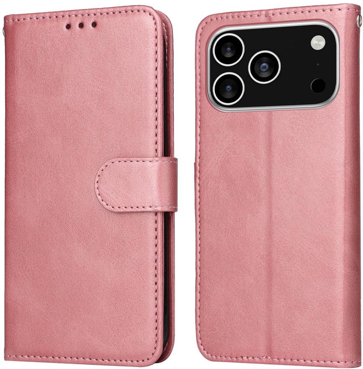 Mobigear Telefoonhoesje geschikt voor Apple iPhone 17 Pro Hoesje | Mobigear Wallet Bookcase Portemonnee | Pasjeshouder voor 3 Pasjes | Telefoonhoesje voor Pinpas / OV Kaart / Rijbewijs - Roségoud