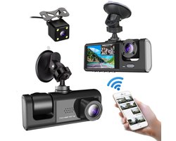Piri Dual Dashcam Voor Auto 3 in 1 - Voor en Achter Camera Full HD - Nachtvisie - 170° Groothoeklens - Loop Recording - WiFi App - camera - dashcam - Emergency - noodgeval - inclusief 1 jaar Garantie