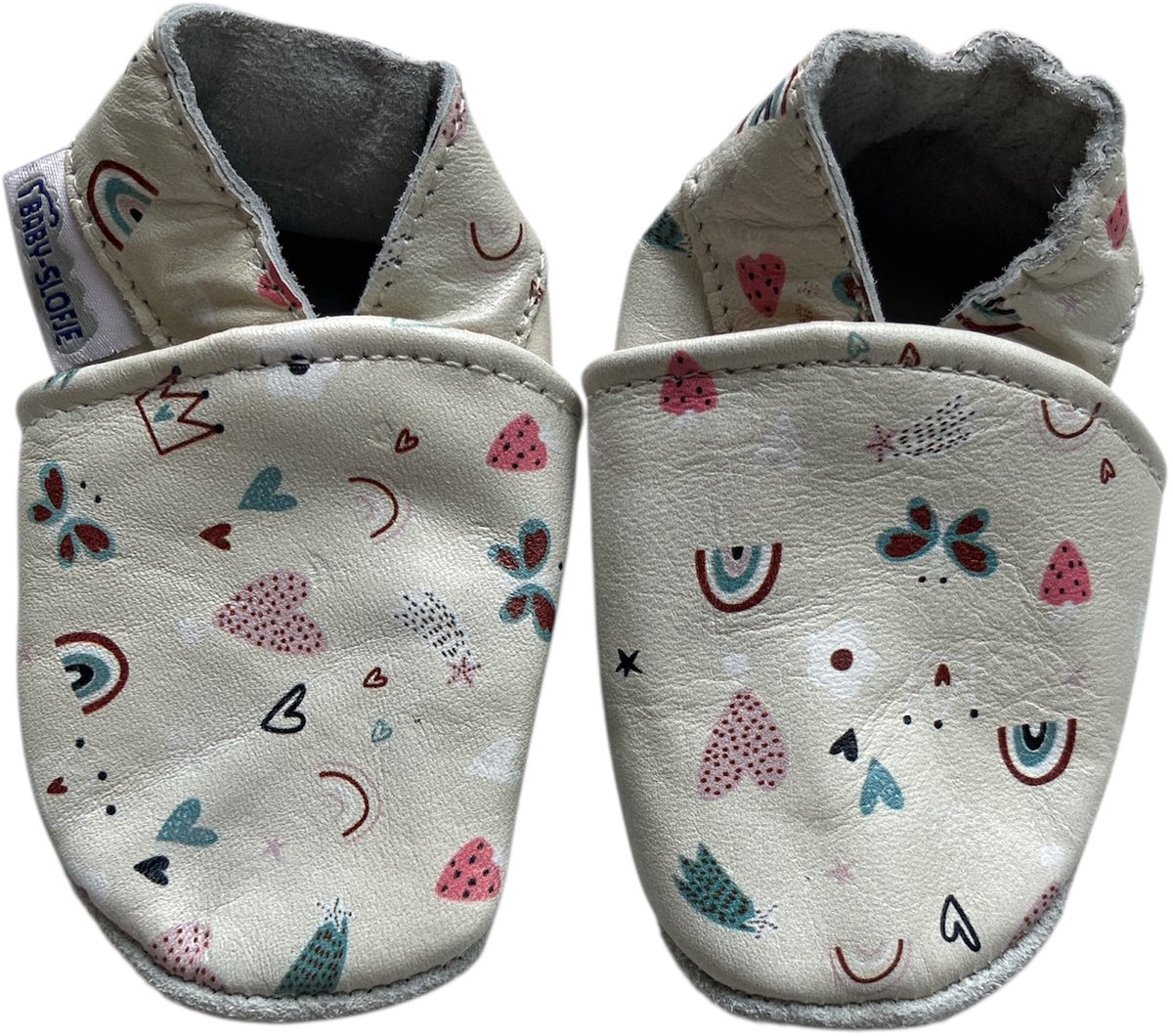 Baby-slofje Bedrukte vrolijke leren babyslofjes van