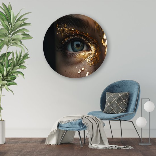 Oog met gouden details - Oog wandcirkel - Ronde muurdecoratie portret - Hyperrealisme - Forex ronde decoratie - Woondecoratie - muurcirkel forex 60x60 cm