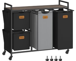 Wasmand - 4 vakken - Op wieltjes - Zwart en Grijs - 98.6x33x80.5