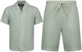 Ribbed Oversized Shirt - Zomerset Heren - Two Piece Setje - Co ord Set - MG-009 - Beige
