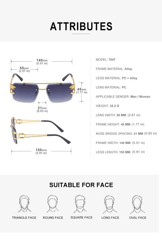 Zonnebril Groen | Rimless Glasses | Oversized | Frameloos Zonnebril| Trendy Eyewear voor Heren en Dames | Randloze Zonnebril | Heren/ Dames bril | zomerbril/ bril/ brillen | Heren zonnebril / zonnebril zonder rand | zomer bril | Randloze bril — afbeelding 3