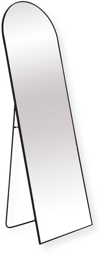 Miroir ovale Buxibo en forme d'arche – Miroir sur pied en verre de sécurité – Pleine longueur – 160 x 50 cm – Zwart