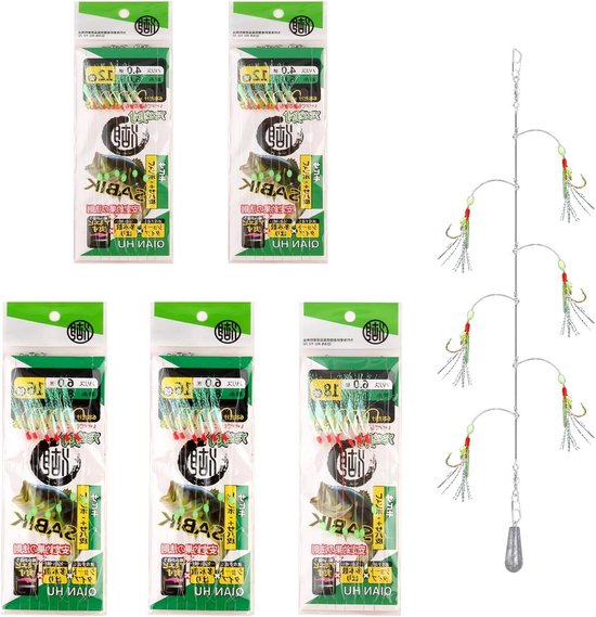 6 Pack Makreel Veren Rigs 30 Haken, Pre Gebonden