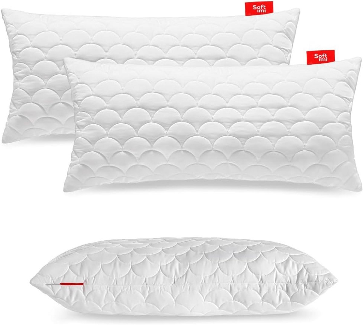 Gewatteerd kussen set van 2, 50 x 90 cm, hypoallergeen, anti-mijt en verstelbare hardheid