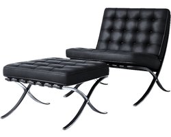 Barcelona Chair + Hocker - Zwart - Fauteuil - Stoel - Luxe Variant
