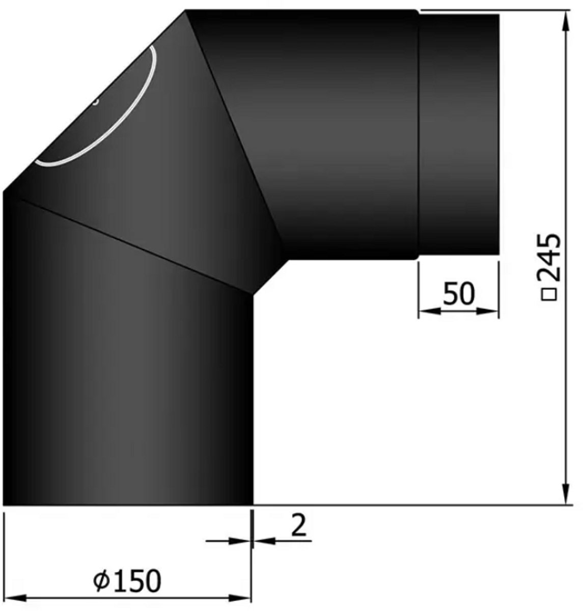 Kachelpijp Bocht 2 x 45° met deur kort - zwart - staal - 2mm