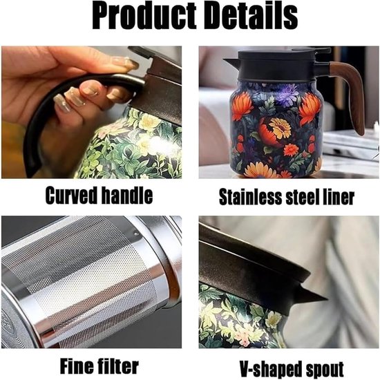 Theepotten, 800ML Bloempatroon Theepot Met Verwijderbare Theezeef Deksel 316 Roestvrij Staal Geisoleerde Voor Koffie Warme Dranken 2701552585