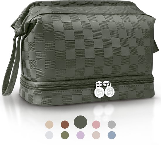 Skycases Make-up Tasje Dames – Beautycase – Toilettas – Waterdicht – Compact – Reistas Organizer – Toiletzak – Donkergroen