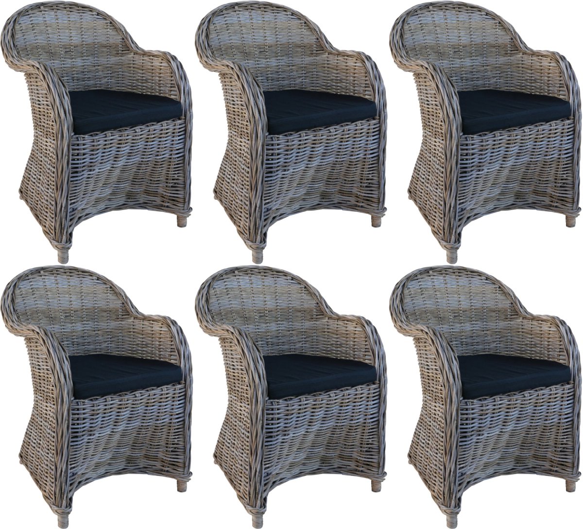 Decomeubel - Rotan Stoel Kubu Grey met zwart Kussen - set van 6 stoelen